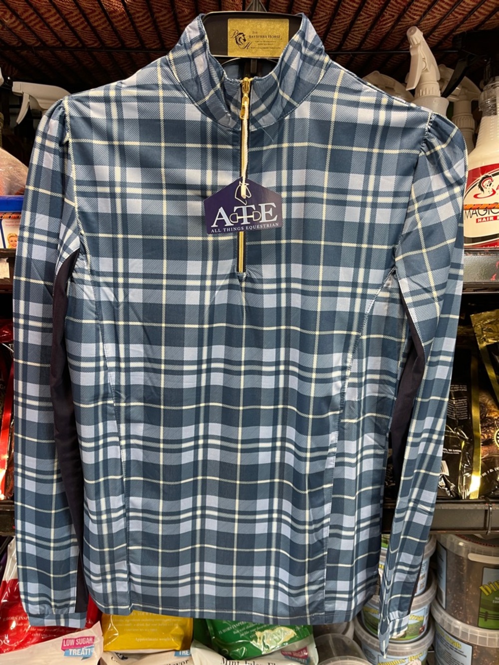 All Things Equestrian Blue Plaid Women's Quarter-Zip Shirt